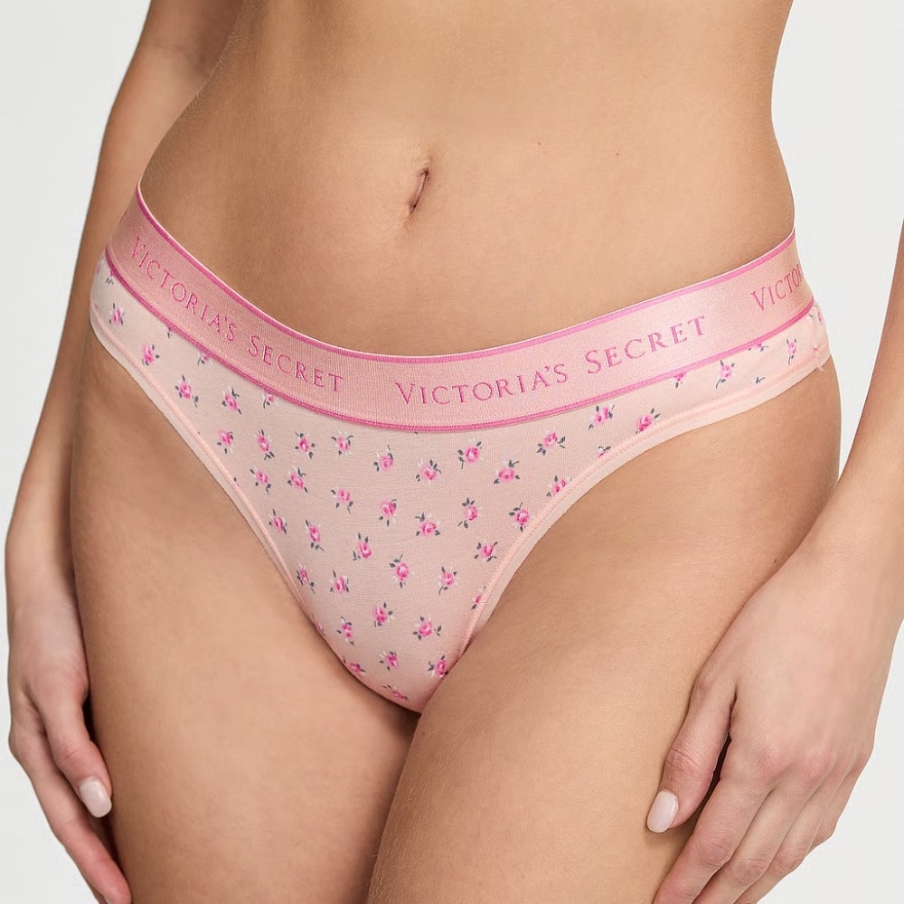 Victoria's Secret Logo Cotton Thong Panty Pink Lady Bug Small NEW